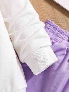 Toddler Cartoon Print Crew Neck Sweatshirt And Sweatpants Set - Purple - View 3