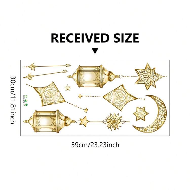 1pc Creative Wall Sticker, Vintage Gold Moon Lantern Decor, Size 30*59cm, For Homestay Living Room/Home Wall Decoration, Wall Art Highlight, Creates Artistic Ambiance - Multicolor - View 10