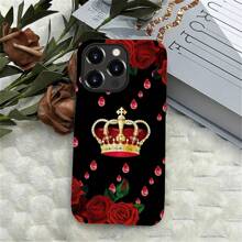 Compatible With IPhone 13-16 Pro Max Case, Crown Ruby And Rose Pattern Print Phone Case Funny Liquid Silicone Case Impact Resistant Anti-Scratch Shockproof Protective Cover Gifts For Family, Friends, Kids, Birthday,Spring, Holiday, Boyfriends, Girlfriends, Valentine's Day