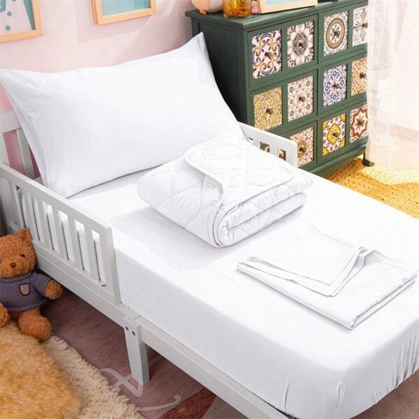 4 Piece Soft And Breathable Crib Bedding Set, Includes Quilted Comforter, Fitted Sheet, Flat Top Sheet And Envelope Pillowcase