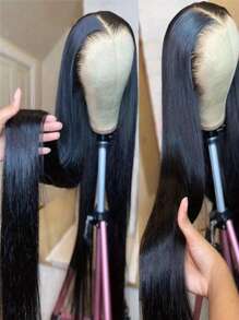 Glueless 4X4 Lace Front Straight Bob 4x4 8-38inch Buss Down Wig 150% Density Lace Closure Wig Without Glue Pre Plucked Glueless Wig Pre Cut Lace Brazilian Glueless Human Hair Wig Beginner Friendly Natural Black Color For Halloween Party - Natural & Black - View 3