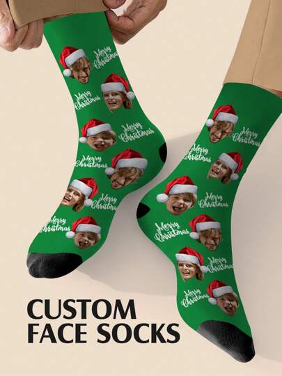1 Par de Calcetines Personalizados con Diseño de Navidad, Calcetines Impresos Personalizados, Calcetines Divertidos con Rostro Personalizado, Calcetines con Imagen Personalizada, Regalo de Navidad, Regalo de Aniversario, Regalo de San Valentín, Regalo de Cumpleaños, Regalo de Boda, Regalo para el Día de la Madre, Regalo para el Día del Padre, Regalo para la Mejor Amiga/Amigo, Regalo para Mamá/Papá, Regalo para Novia/Novio, Regalo para Ella/Él