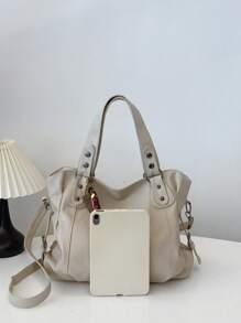 New Simple Large Capacity Casual Tote Bag - Beige - View 5