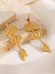 1 对时尚欧式新款莲花装饰耳环，适合女性日常、派对、宴会佩戴 - 金黃色 - 查看 7