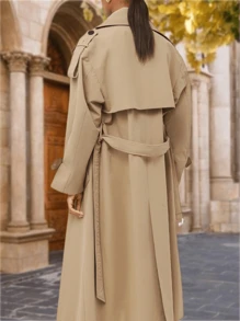 Womens Oversized Belted Trench Coat Long Double Breasted Windproof Overcoat Fall Winter Clothes For Women Vestidos Elegantes De Mujer Christmas Gift & New Year Gift - 卡其色 - 查看 3