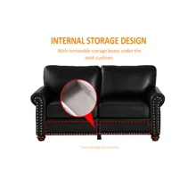 Classic Living Room Sofa Loveseat Sofa Couch With Armrest And Wood Legs, Upholstered PU Leather Sofa With Silver Nails Decoration, Mid Century Modern Sofas Couches For Bedroom Office - 黑色 - 查看 7