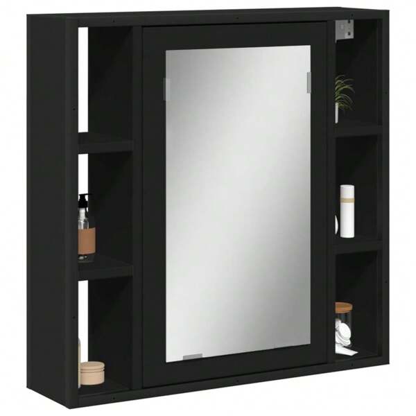 Schwarzer Holz Badezimmerspiegel-Schrank 60 cm, stilvolle Aufbewahrungslösung, Heimatbadezimmer-Dekoration, Sommer-Make-up-Organizer, Badezimmerzubehör, Schulanfang
