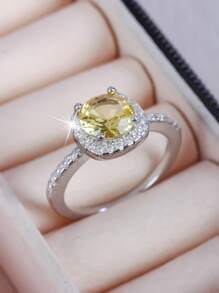 1pc Elegant Multi-Color Square Band Design Round CZ Stone Ring, Versatile Men Women Engagement Wedding Ring, Valentine's Day Gift,Mom,Mother,Mother's Day,Gift