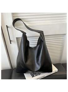 Women Hobo Bag Simple PU Leather Solid Shoulder Bag 2024 Fashion Large Capacity Tote Handbag Zipper Closure Slouchy Underarm Bag Women Designer Leather Shoulder Bag Large Capacity Ladies Handbag Hobo Tote - Black - View 1