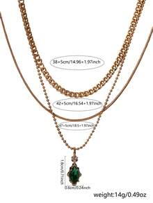 3pcs Set Stylish Simple Encrusted Retro Emerald Green Zirconia Pendant Necklaces For Men, Sports Jewelry Set - Yellow Gold - View 5