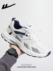 WARRIOR WARRIOR Women's 1 Pair Deep Blue Thick Sole Chunky Sneakers, Lace-Up Soft Bottom Casual Shoes, Low-Top Outdoor Flat Shoes For Summer, Round Toe Low Heel Non-Slip Solid Color Elegant Hiking Suitable For Students Taking Graduation Photos, Women Leather-Look Slip-On Skateboarding Shoes