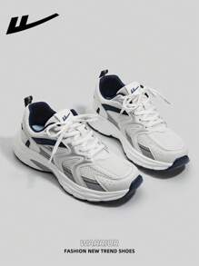 WARRIOR WARRIOR Women's 1 Pair Deep Blue Thick Sole Chunky Sneakers, Lace-Up Soft Bottom Casual Shoes, Low-Top Outdoor Flat Shoes For Summer, Round Toe Low Heel Non-Slip Solid Color Elegant Hiking Suitable For Students Taking Graduation Photos, Women Leather-Look Slip-On Skateboarding Shoes