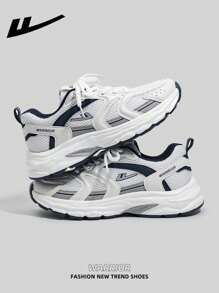 WARRIOR WARRIOR Women's 1 Pair Deep Blue Thick Sole Chunky Sneakers, Lace-Up Soft Bottom Casual Shoes, Low-Top Outdoor Flat Shoes For Summer, Round Toe Low Heel Non-Slip Solid Color Elegant Hiking Suitable For Students Taking Graduation Photos, Women Leather-Look Slip-On Skateboarding Shoes