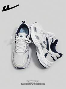 WARRIOR WARRIOR Women's 1 Pair Deep Blue Thick Sole Chunky Sneakers, Lace-Up Soft Bottom Casual Shoes, Low-Top Outdoor Flat Shoes For Summer, Round Toe Low Heel Non-Slip Solid Color Elegant Hiking Suitable For Students Taking Graduation Photos, Women Leather-Look Slip-On Skateboarding Shoes