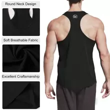 MEETHOO 3 Pack Men's Running Tank Top Dry Fit Y-Back Athletic Workout Tank Tops, Sleeveless Gym Athletic Shirts Bodybuilding Muscle Tee Stringer For Fitness, Chrismas Gift For Men - 黑色 - 查看 5