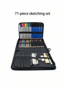 Bview Art 71 Teile Zeichenset Skizzen-Kit, Zeichenutensilien, Kunst-Zeichenset für Künstler, Erwachsene, Jugendliche, Anfänger, ideal zum Schattieren, Verwischen, Schulbedarf, Schulartikel