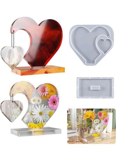 1pc Heart Shaped Crystal Silicone Mold For Diy Handmade Resin Craft, Suitable For Making Photo Frame And Table Decoration