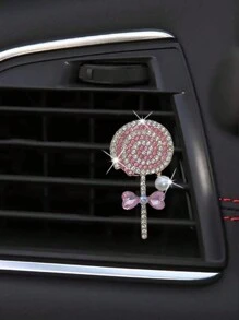 2pcs/Set Rhinestone Heart & Lollipop Shaped Car Air Vent Decoration Clips, No Fragrance - one-size - View 7