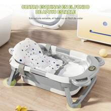 Bañera Bebe Portatil Baño Plegable Tina Con Cojin Termometro Gris