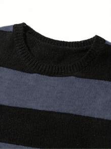 Men's Striped Knit Sweater, Black And Brown Horizontal Stripe Pullover, Casual Long Sleeve Sweater For Fall And Winter, Soft And Comfortable Knit Sweater For Men, Classic Striped Pattern Sweater, Stylish Casual Sweater For Everyday Wear, Warm And Cozy Pullover For Cold Weather, Men's Comfortable Sweater With Ribbed Cuffs And Hem, Premium Knitwear For Casual Outings, Lightweight And Versatile Knit Sweater For Layering, Easy To Pair Men's Sweater With Jeans Or Casual Pants - 淺藍色 - 查看 5