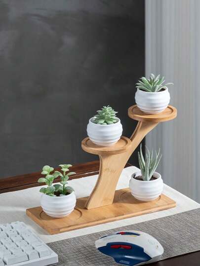1 件木制桌面多层展示架，客厅办公室阳台植物架，多功能装饰小雕像托盘收纳架户外装饰