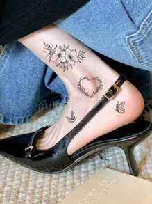 (一套6张) 蝴蝶、树叶、花朵、小鸟、月亮、花环、字母、鹿角等图案纹身贴遮瑕防水耐用仿真个性性感纹身贴男女适用