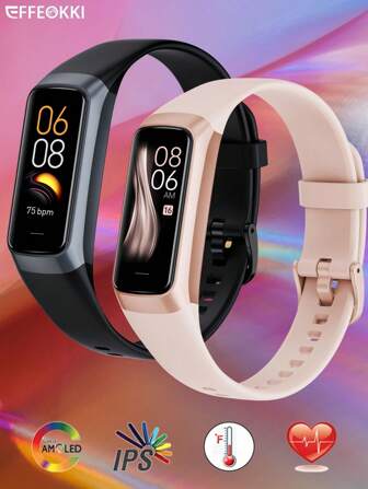 EFFEOKKI EFFEOKKI Slim Fitness Tracker Voor Vrouwen Mannen Polshorloge Amoled Display Scherm / 25 Sportmodi / Waterdichte Stappenteller Smartwatch Compatibel Met Iphone Android Smartphone