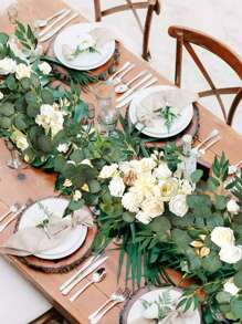 5.9ft Artificial Flowers Eucalyptus Garland With Flowers Fall Flowers,Wedding Arch Flowers,Wedding Table Garland,Flocked Garland, Wedding Decorations,Garland Christmas Decorations - 白色 - 查看 2