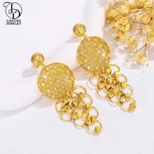 Luxury Dubai Style 24K Gold Plated Tassel Long Necklace, Gold Plated Hollow Flower Earrings, Party Jewelry Set - Gold - View 4