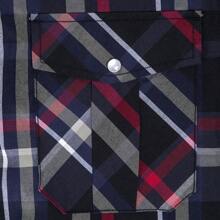 Men's Western Cowboy Pearl Snap Plaid Button Up Casual Long Sleeve Two Pockets Work Shirts - 6 đen đỏ - Xem 3