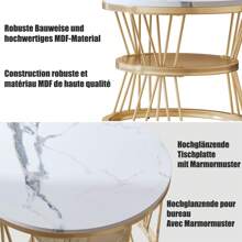 Couchtisch-Set mit 2 Stück, 70 x 45 cm, 45 x 40 cm, runder Tisch, seitlich am Sofa eingelassener runder Couchtisch, Weihnachts-Wohnzimmertisch, MDF-Tischplatte und Metallbeinrahmen - Gold - Übersicht 11