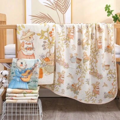 Cartoon Print Muslin Swaddle Blanket Newborn Baby Wrap Bath Towel Love Valentine