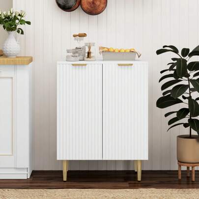 HOMCOM Sideboard Buffet Cabinet, Modern Kitchen Storage Cabinet With 2 Doors And Adjustable Shelf, Living Room Cabinet With Metal Legs For Hallway, White