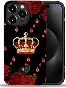 Compatible With IPhone 13-16 Pro Max Case, Crown Ruby And Rose Pattern Print Phone Case Funny Liquid Silicone Case Impact Resistant Anti-Scratch Shockproof Protective Cover Gifts For Family, Friends, Kids, Birthday,Spring, Holiday, Boyfriends, Girlfriends, Valentine's Day