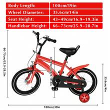 kangten 14" Mädchen & Jungen Kinderfahrrad, 14 Zoll Unisex Multifunktionales Fahrrad Mit Stützrädern