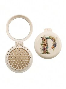 1pc Valentine's Day Flower Aesthetics 26-Letter Mirror Comb, Best Maid Of Honor, Teacher, Friend Gift, Graduation Essential Portable Backrest Comb, Foldable Air Cushion Comb, Travel Camping Essential,Hair Brush,Comb,Hair Tools,Hair Products And Accessories For Barber Salon Beauty Travel Essentials