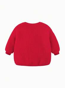 mini bala Girls' Plush Jacket, New Year Anti-Static Outerwear - Chinese Red - View 5