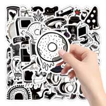 50 张黑白系列复古贴纸，适用于水瓶、笔记本电脑、手机、滑板、吉他、手提箱、剪贴簿、头盔、派对用品装饰贴纸 - 黑與白 - 查看 3