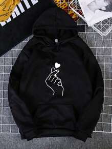 Sudaderas Cordón CORAZON DEDOS HOODIE Figuras Casual cute - Negro - Ver 1