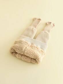 1pc Toddler Girls' Thermal Tights, White/black, For Baby Bottoming In Winter - Beige - View 3