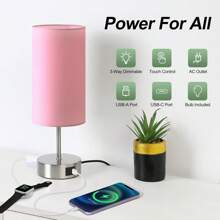 Yarra-Decor [Upgraded Bedside Lamp With USB A+C Charging Ports & AC Outlet Touch Control Table Lamp For Girl Bedroom 3 Way Dimmable Nightstand Lamp With Pink Shade For Home, Dorm(Bulb Included) - Xem 2