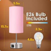 Yarra-Decor [Upgraded Bedside Lamp With USB A+C Charging Ports & AC Outlet Touch Control Table Lamp For Girl Bedroom 3 Way Dimmable Nightstand Lamp With Pink Shade For Home, Dorm(Bulb Included) - Xem 5