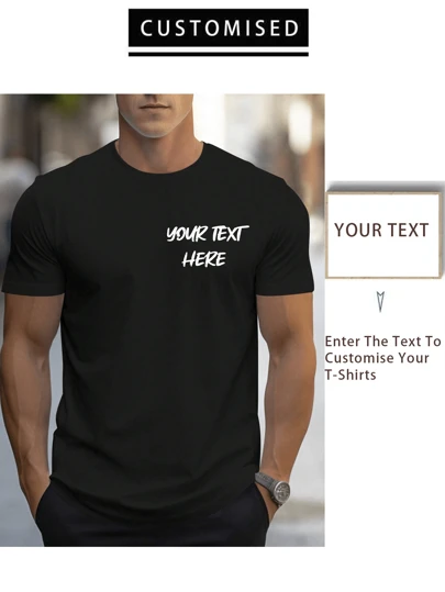 Customized Personalized Men's Comfortable Loose Round-Neck Casual T-Shirt Add You Text/Logo For Couples, Family, Pets, Gifts, Customizable T-Shirt For Husband Or Boyfriend Or Team Or Girlfriend