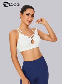 LEOQ Women's Cross Strap Sports Bra With Removable Pads, Suitable For Sports, Running, Outdoor, Yoga