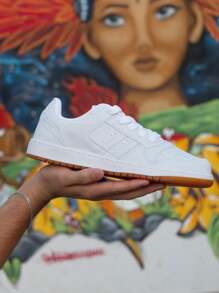 Women's Sneakers, Flat Sole, Gym, White Leather, Black, Comfortable Fashion - 白色 - 查看 2