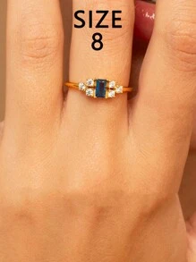 1 pieza Anillo de estilo vintage de plata de ley 925 con zirconia cúbica azul rectangular, regalo de joyería elegante para mujeres, adecuado para uso diario, fiestas y festivales