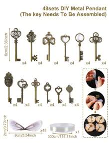 12/24/48Sets Metal Pendants Vintage Skeleton Key Flying Key Pendant+Dragonfly Wings+1 Roll Thread,DIY Jewelry Show,Wedding Party Supplies,Indoor&Outdoor Decor,Birthday Gift,Christmas Ornament,Christmas Tree Pendent,Home Room Decor,Party Favors,Perfect For Halloween,Christmas,Valentine's Day,Camping,Festive