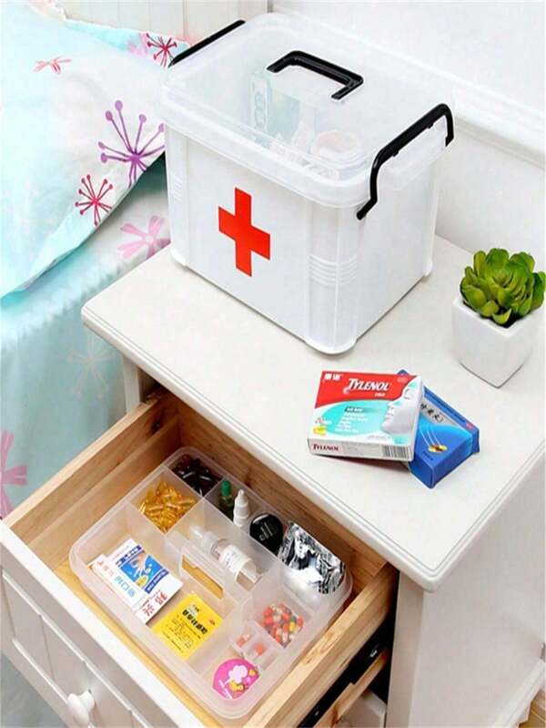 1pc Caixa de armazenamento médico, recipiente portátil de grande capacidade para medicamentos e suprimentos, pequeno kit de primeiros socorros para uso doméstico
