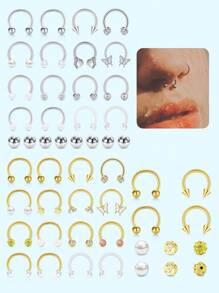12-16 件鼻中隔环 16G 鼻中隔首饰 医用钢马蹄形环 耳轮 耳甲耳屏 唇鼻穿孔固定器 男女通用 - Silvery - 查看 2