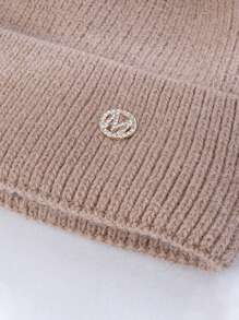 1 件装护耳羊毛线针织帽 2024 新款字母印花柔软钩针帽子冬季保暖加厚无檐小便帽女女孩少女